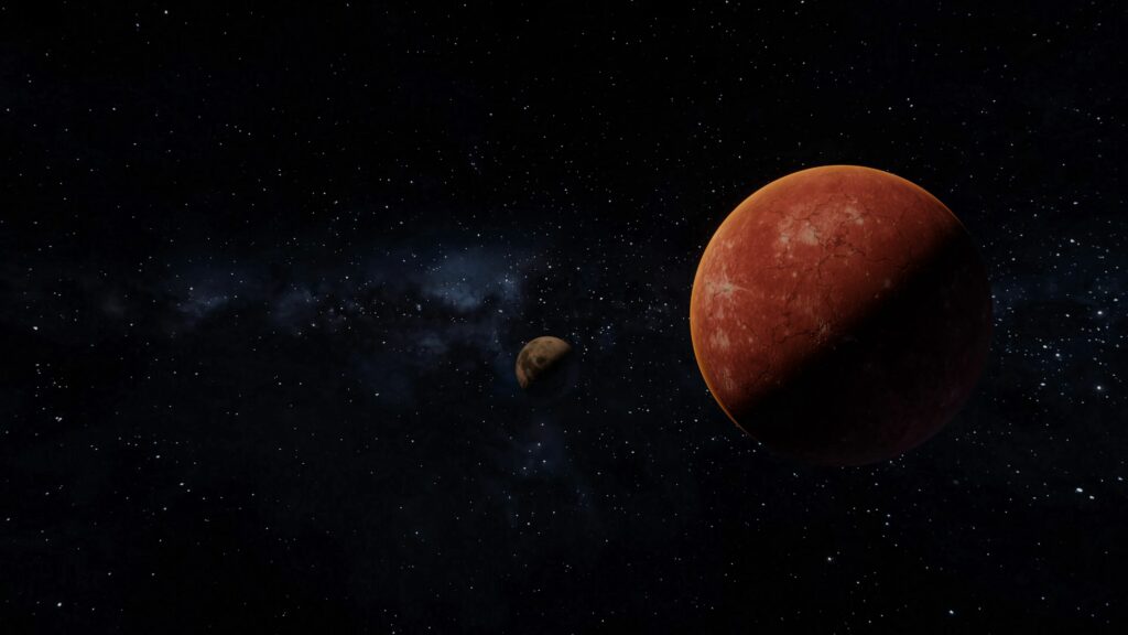 Vivid Red Planet Wallpaper: Celestial Scene with Stars Background