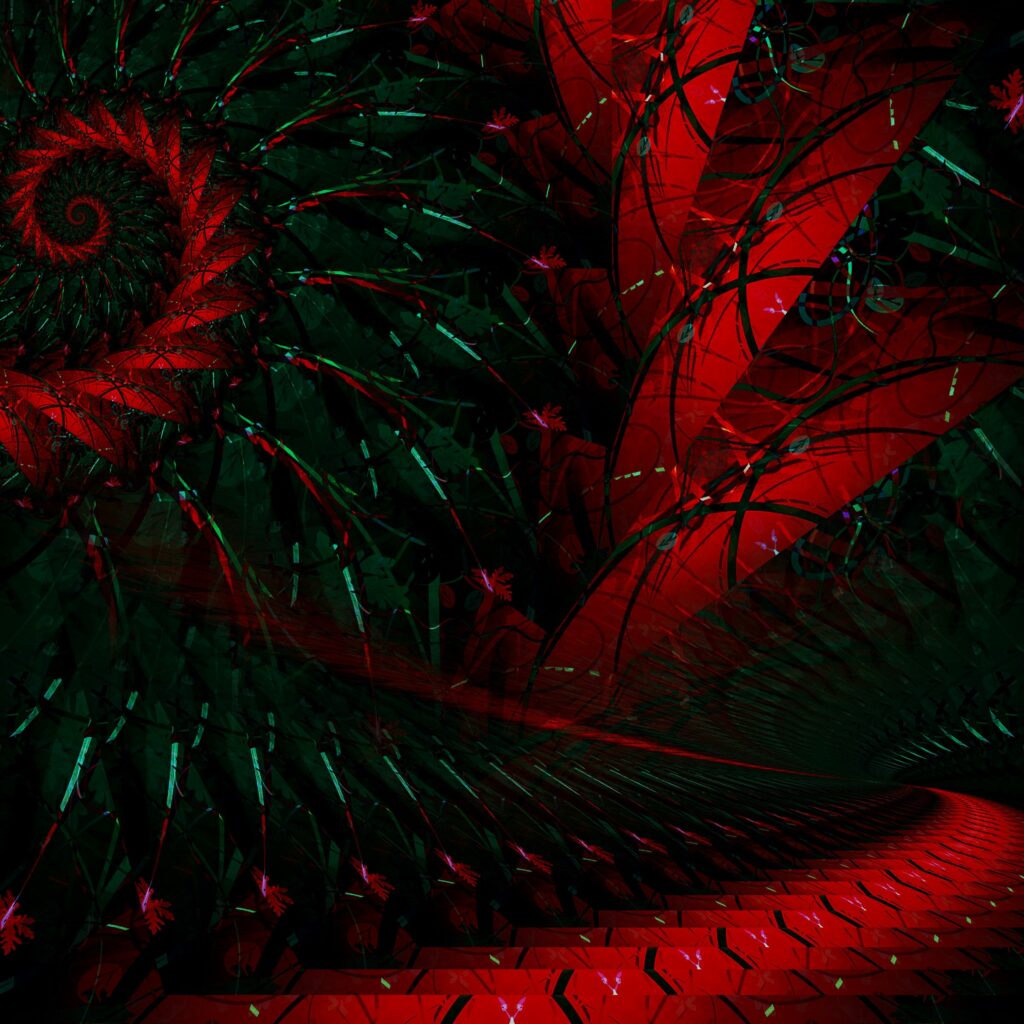 Vivid Red & Green Fractal Wallpaper | Abstract Spiral Background
