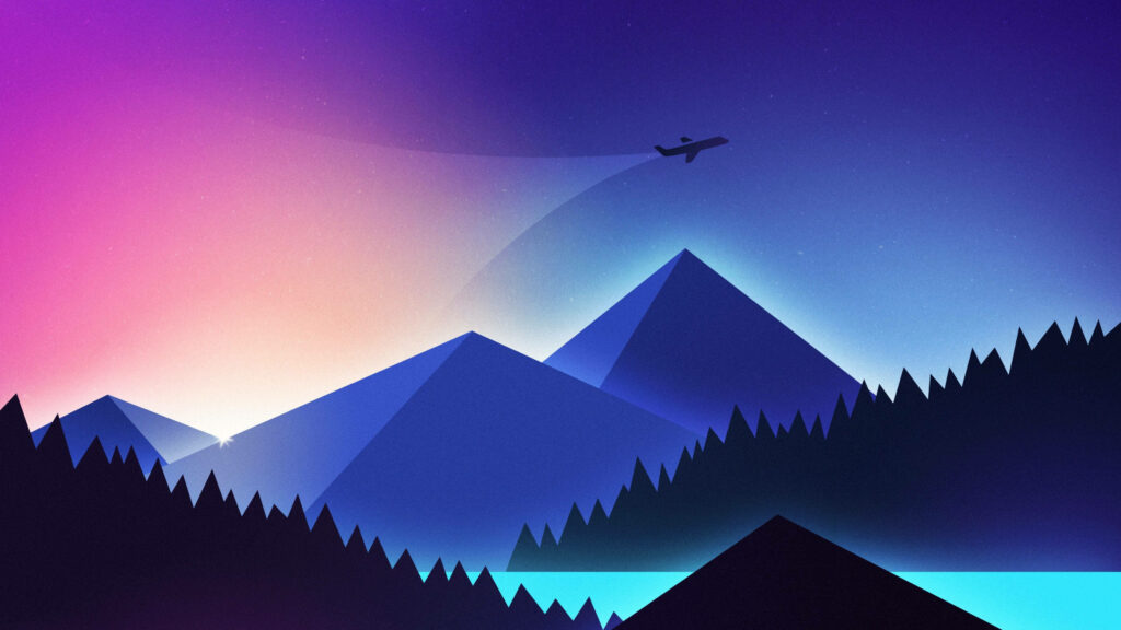 Sky High: A Vibrantly Hued 4k Plane Soaring into a Dreamy Pink and Purple Sky Background Wallpaper