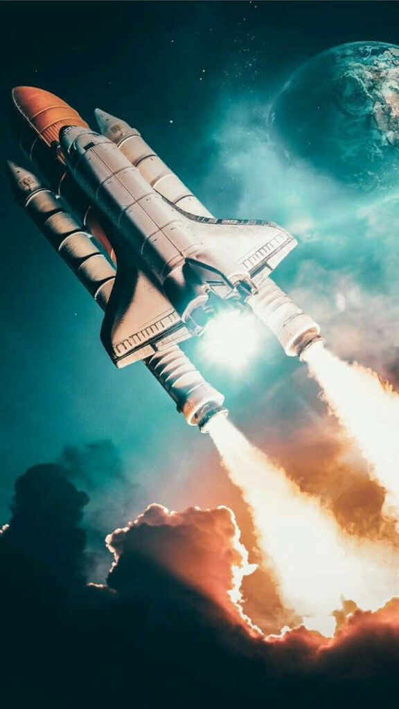 Vivid Space Shuttle Launch Wallpaper: Fiery Flames & Earth View