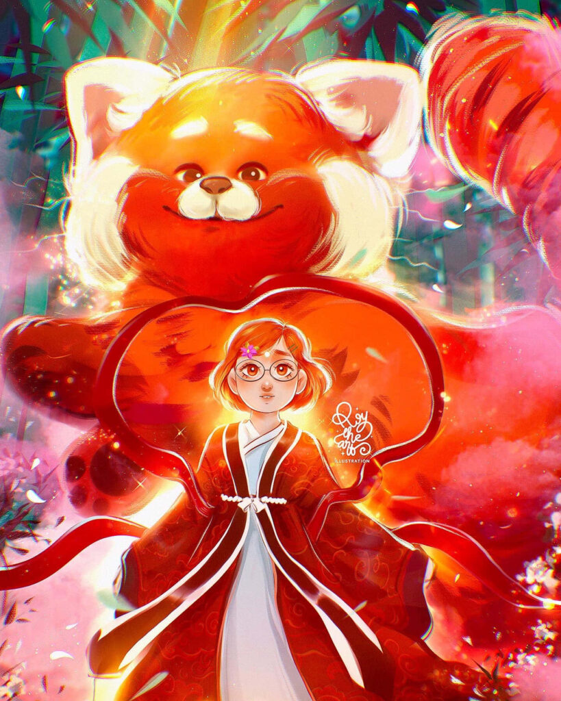 Vibrant Turning Red Wallpaper: Glowing Character & Red Panda Magic