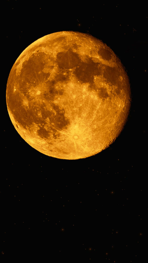 Vivid Yellow Wallpaper with Glowing Moon and Starry Background Design
