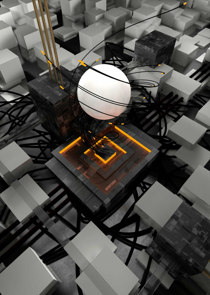 Mind-Bending Volumetric Tangle: A 3D Spectacle of Spheres and Cubes - Perfect HD Phone Wallpaper