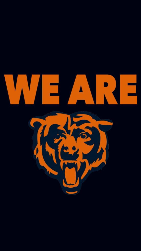 Bold orange WE ARE text above fierce Chicago Bears logo on navy background vibrant wallpaper