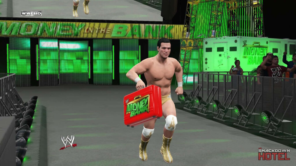 WWE 2K Alberto Del Rio entrance holding Money in the Bank briefcase green stage background Wallpaper