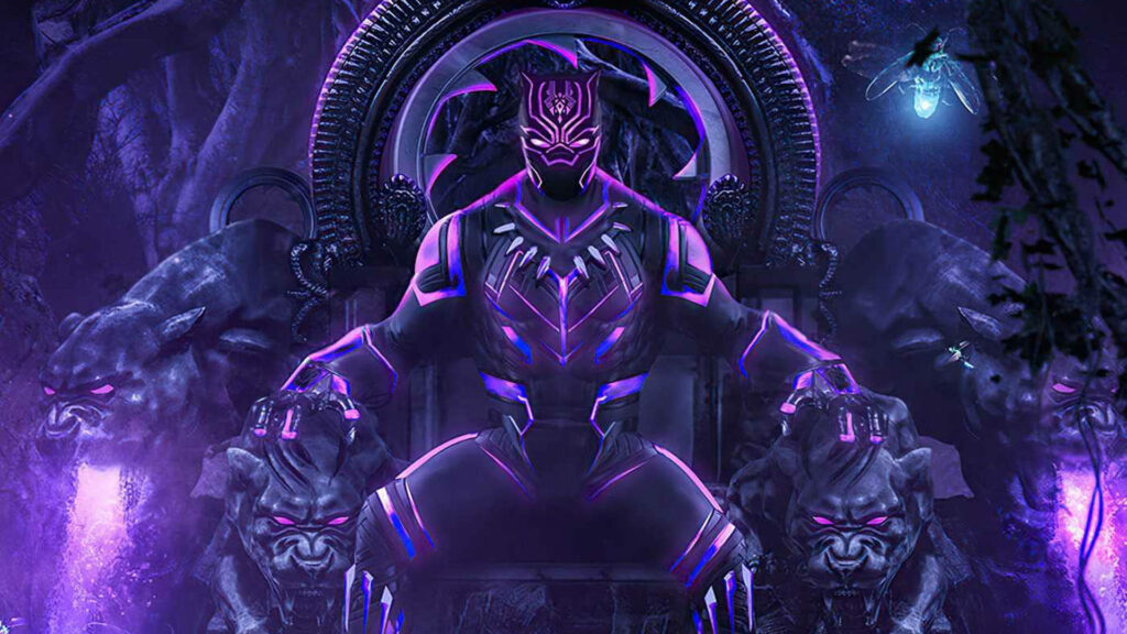 Purple Majesty: Black Panther Reigns on His Black and Purple Aesthetic Throne Wallpaper