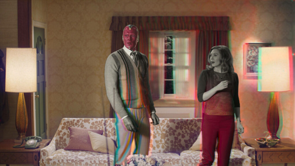 Wanda and Vision's Magical Chromatic Transformation: Unveiling the Vibrant World of Wandavision! Wallpaper
