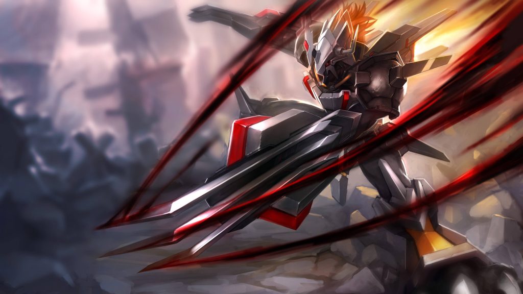 WarGreymon 8K wallpaper intense combat pose mecha design red slash effects dark background