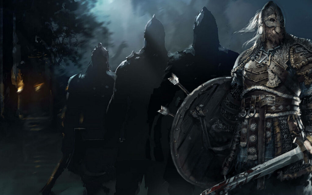 Dark and Brooding Warrior Wallpaper: Conqueror in Chainmail with Shield and Flail