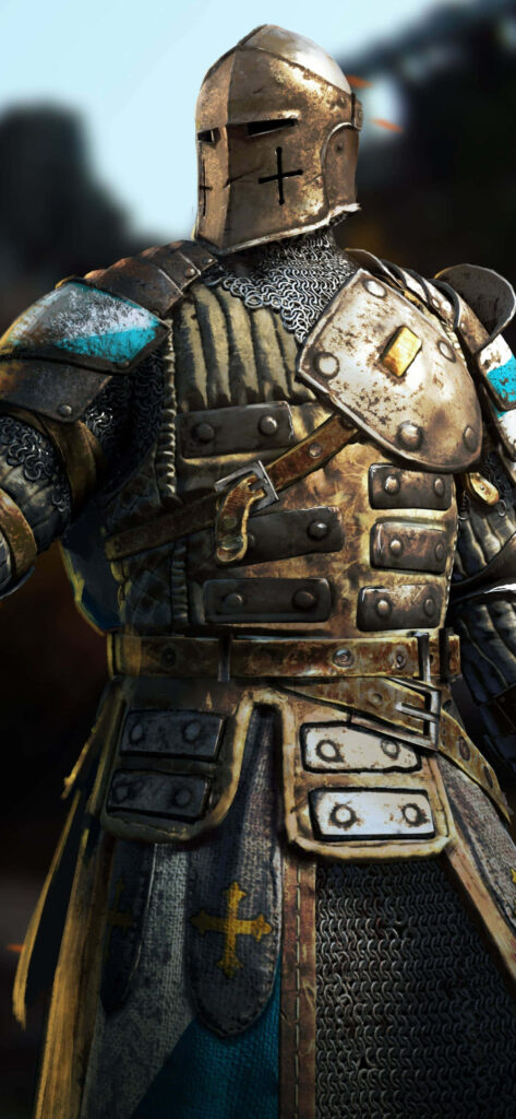 Intricate Warden Knight Character Design in For Honor Game - Armor, Helmet, Battlefield Ambiance Wallpaper