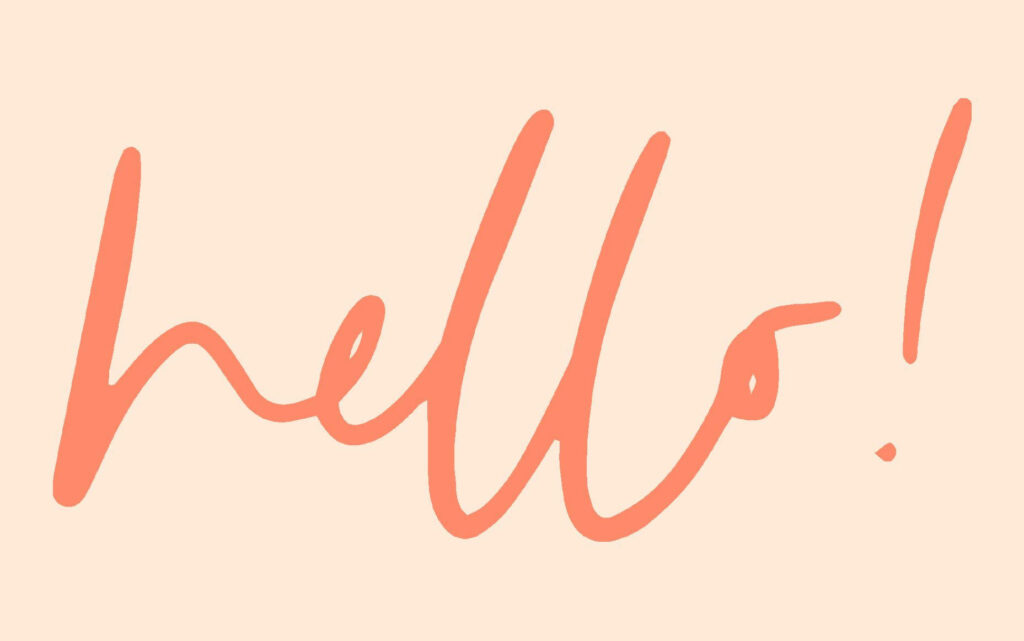 Casual Script 'Hello!' Wallpaper in Peachy Pink on Beige Background