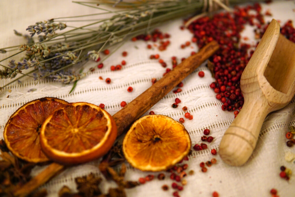 Rustic Wallpaper with Dried Oranges & Cinnamon Sticks Background