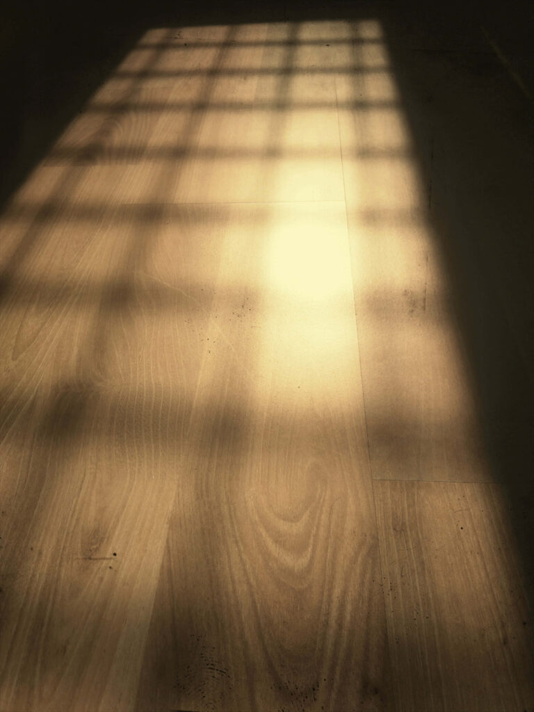 Sunlight Filtering Through Window: Elegant Hardwood Flooring Background Wallpaper