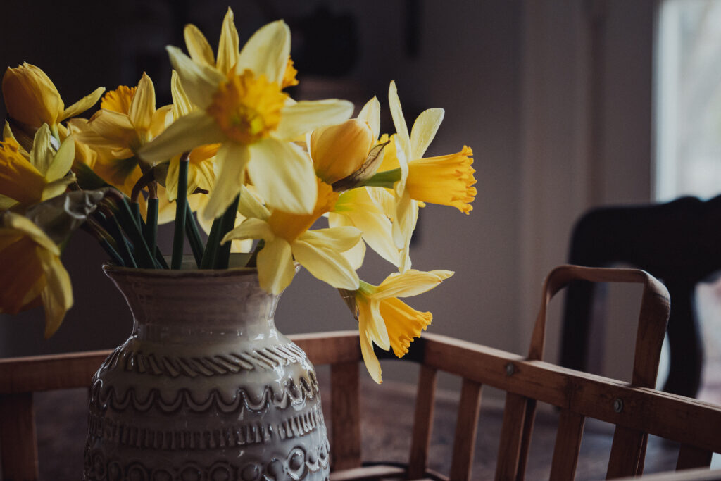 Inviting Yellow Daffodil Bouquet in a Charming Vase Wallpaper