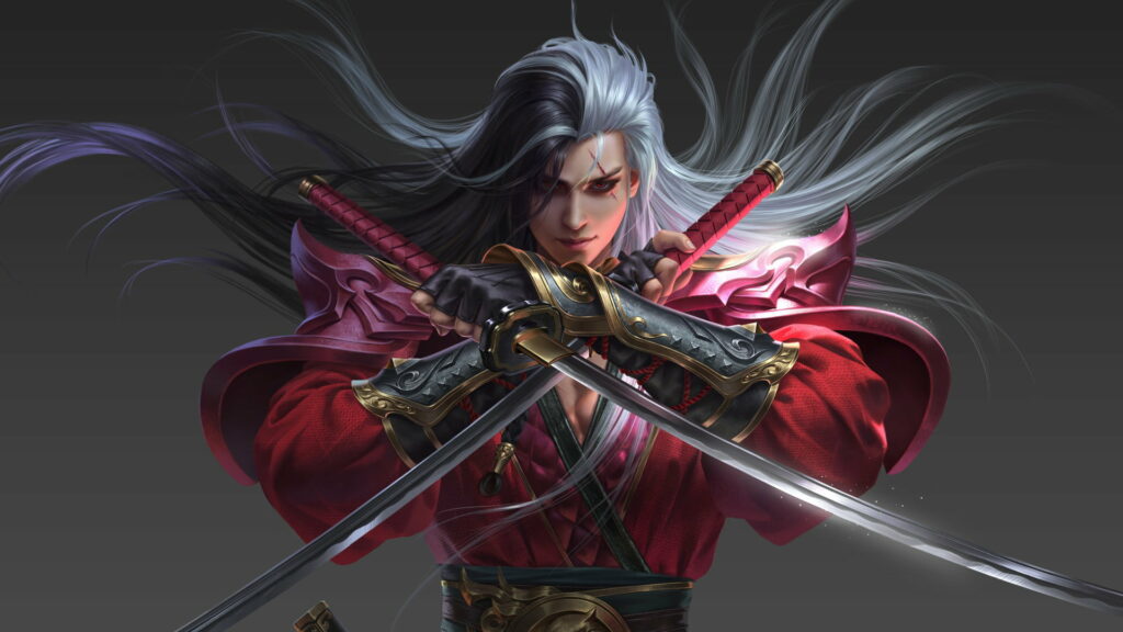 Mysterious Samurai: Intense Gaze of a Blade-Wielding Warrior Wallpaper