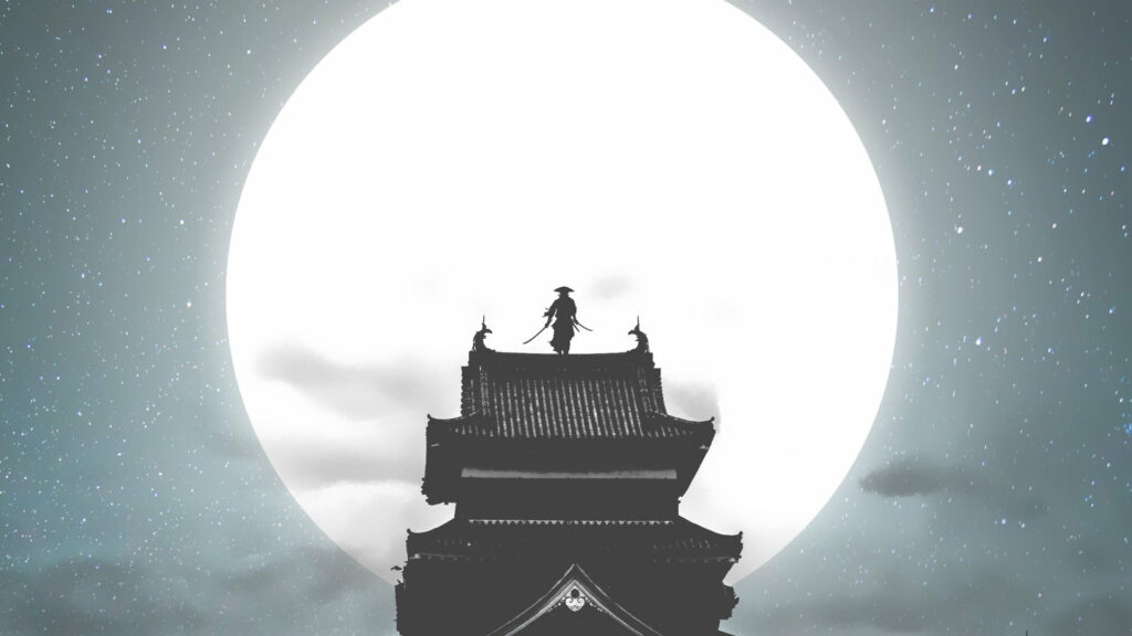 Lunar Warrior: Majestic Moonlit Samurai in HD Wallpaper