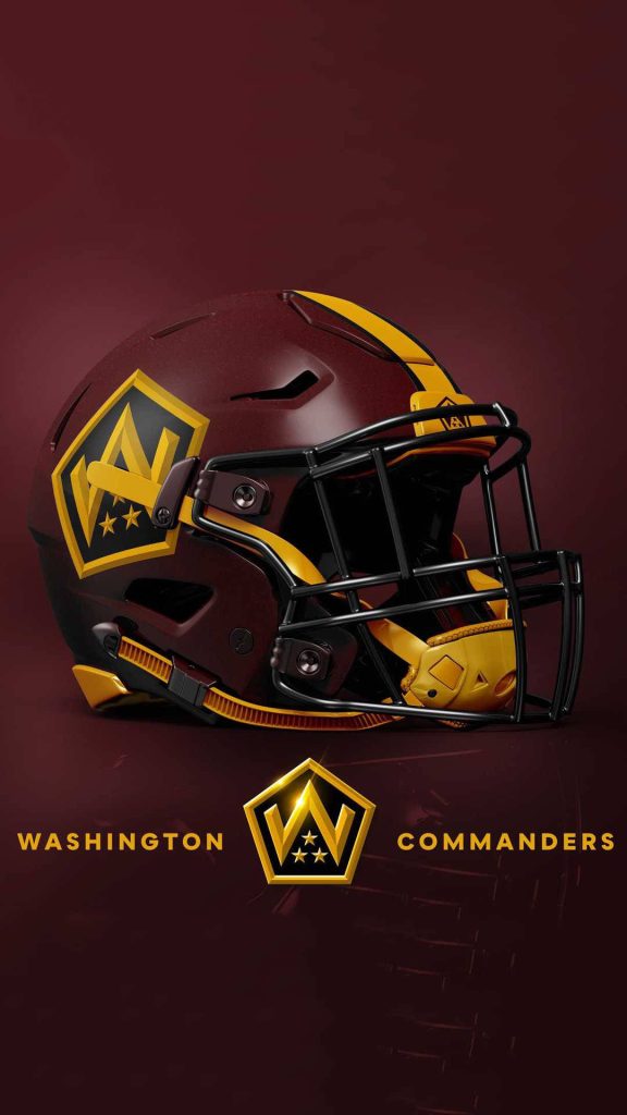 Washington Commanders 3D football helmet wallpaper with burgundy gold colors and iconic W logo