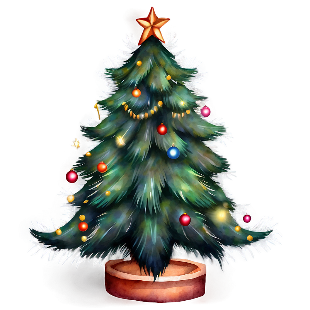 Cozy Watercolor Christmas Tree Wallpaper with Colorful Ornaments
