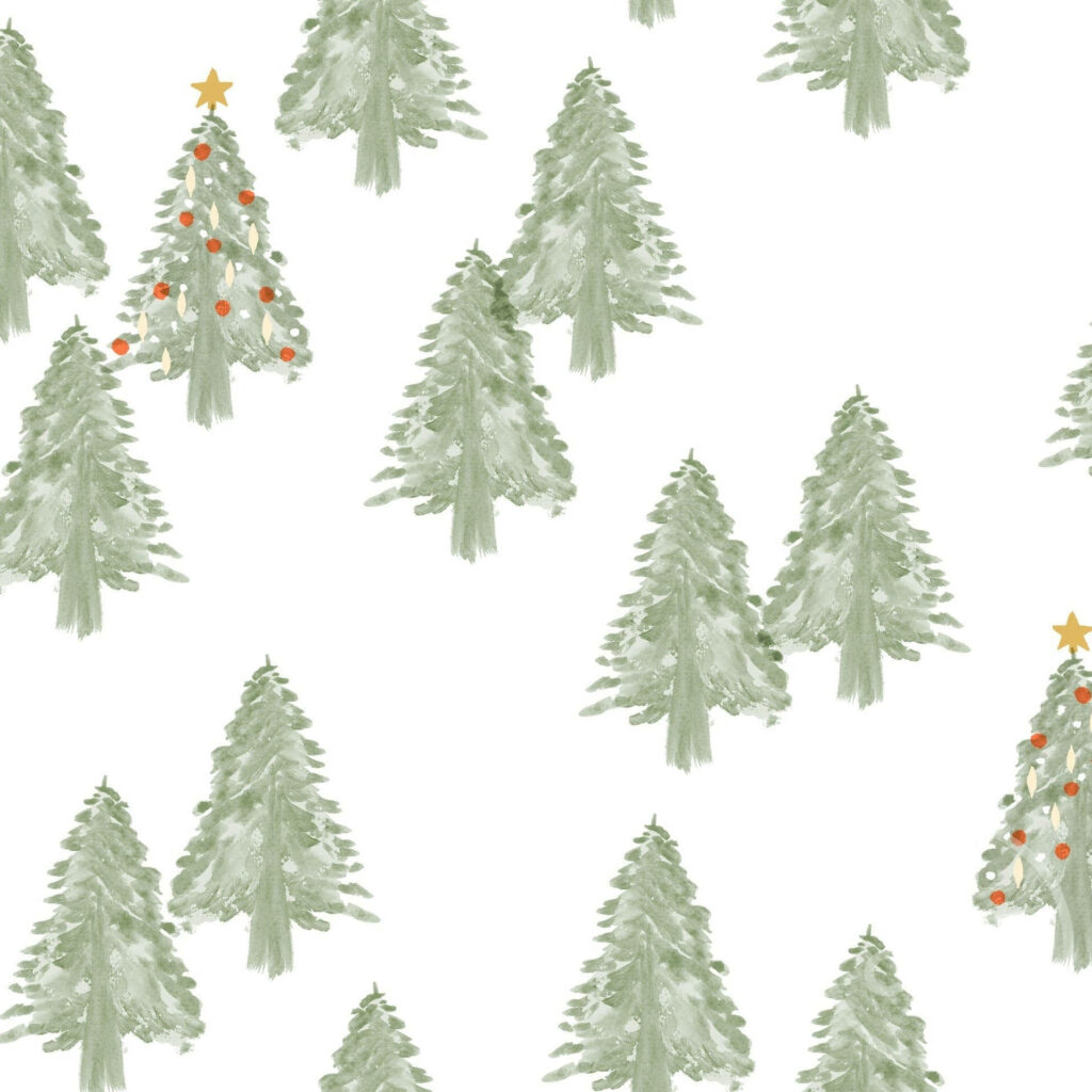 Watercolor Evergreen Tree Wallpaper: Festive Christmas Forest Design