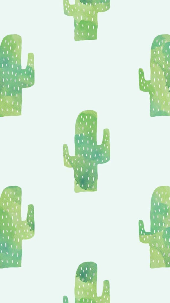 Watercolor green cactus pattern on pastel background fresh nature wallpaper design