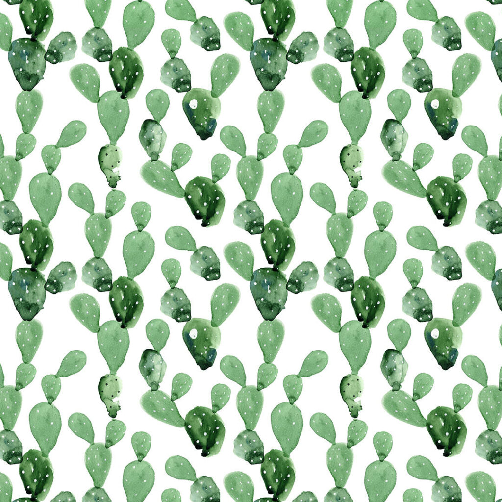 Watercolor green cactus pattern on white background vibrant botanical wallpaper design