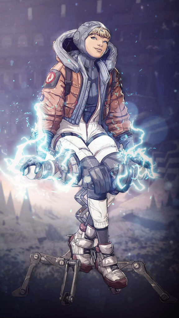 Wattson Apex Legends artwork glowing with electric energy in dynamic game-inspired wallpaper background
