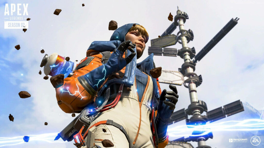 Wattson Apex Legends electric sparks futuristic structure floating debris dynamic wallpaper