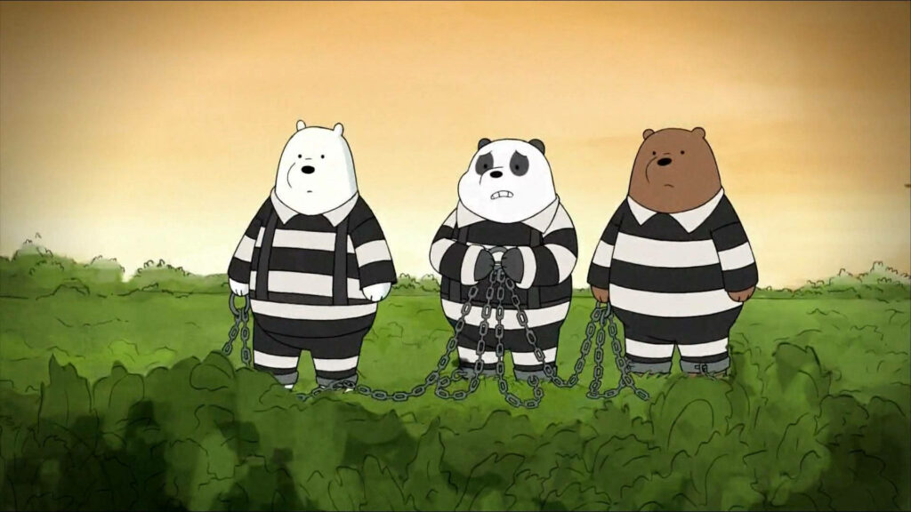 Striped Jailbreakers: We Bare Bears Ice, Pan-Pan and Grizz in a daring escape! Wallpaper