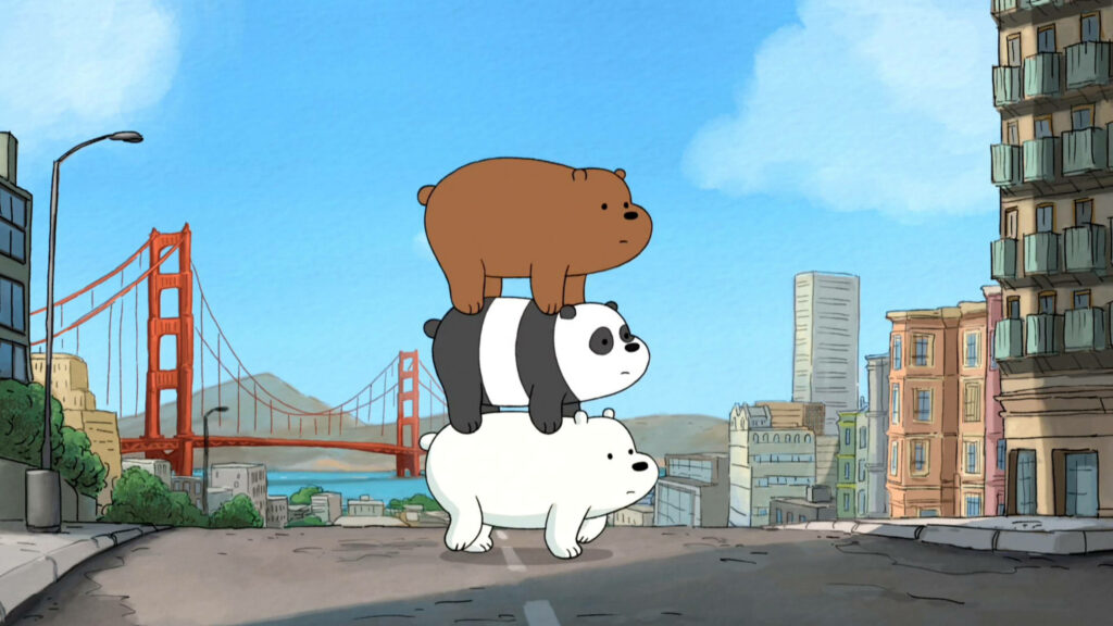 Bear Trek: We Bare Bears Explore the City's Golden Gate Bridge in Animated Wallpaper