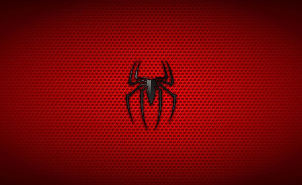 Spidey's Symbol Unleashed: Marvel's Amazing Superhero Logo Against a Vibrant Crimson backdrop Wallpaper