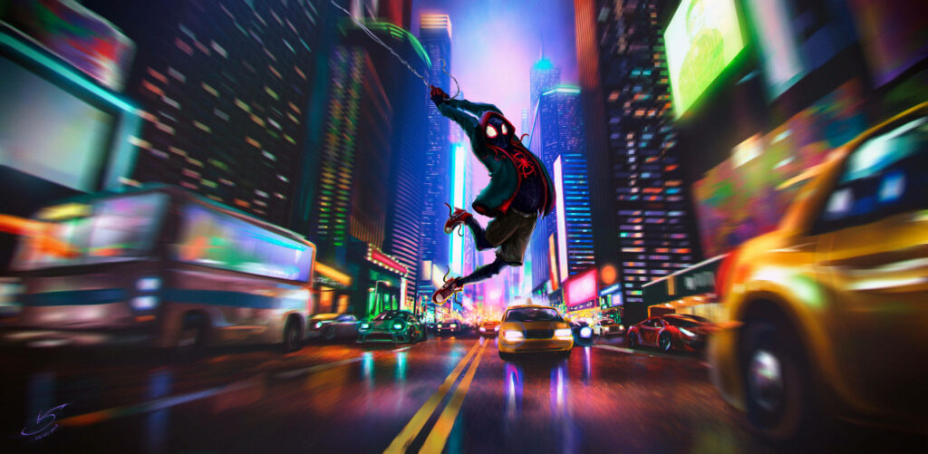 Web-Slinging Wonders: Marvel at this Stunning Spider Man Into The Spider Verse Poster Wallpaper