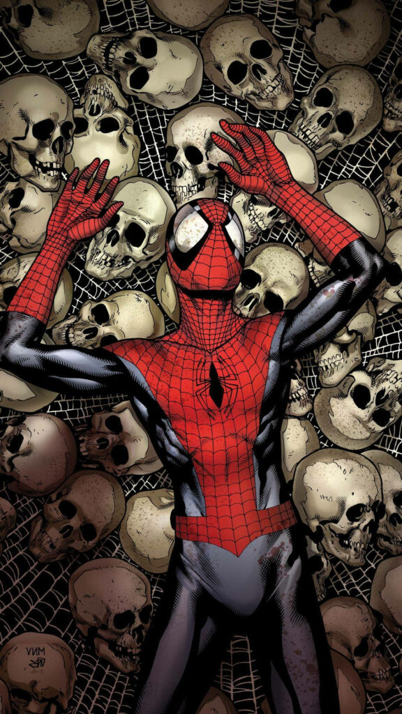 Skull-laden Spider Man: Captivating Digital Art for Mobile Wallpaper