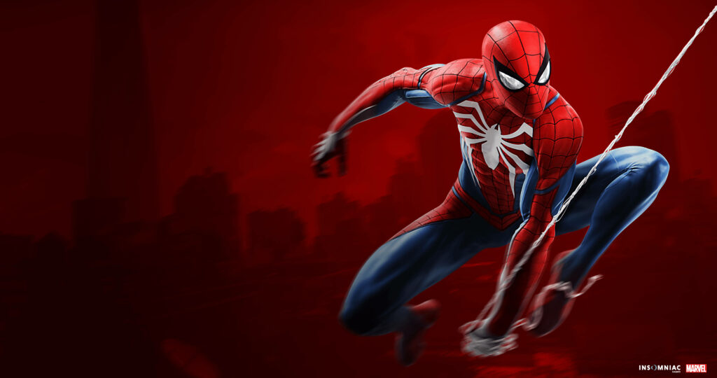 The Spectacular Web-Slinger: Captivating PS4 Masterpiece Unleashes Marvel's Spider-Man in an Epic Red Cityscape Wallpaper