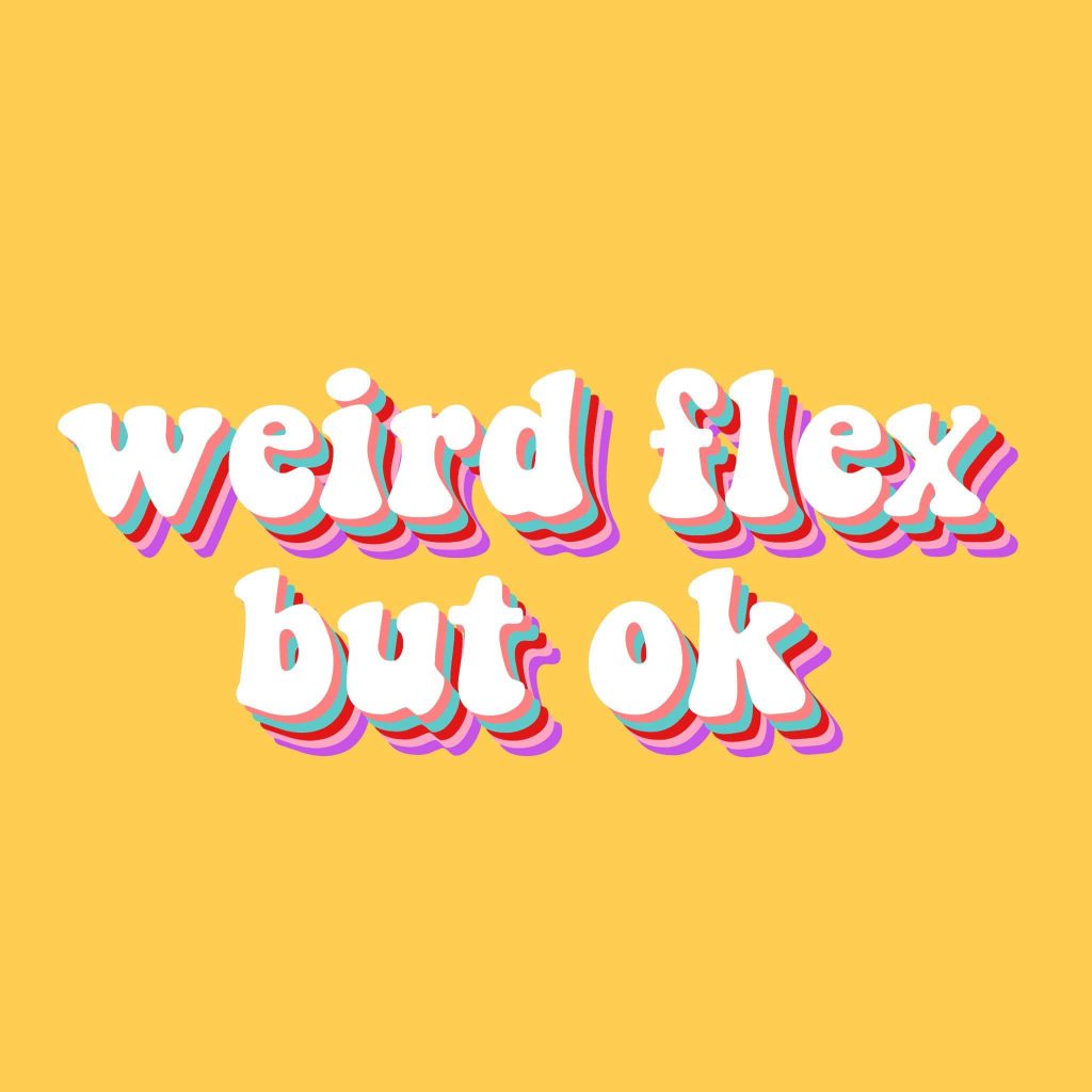 Retro weird flex but ok wallpaper with bold 70s bubbly font on vibrant yellow background