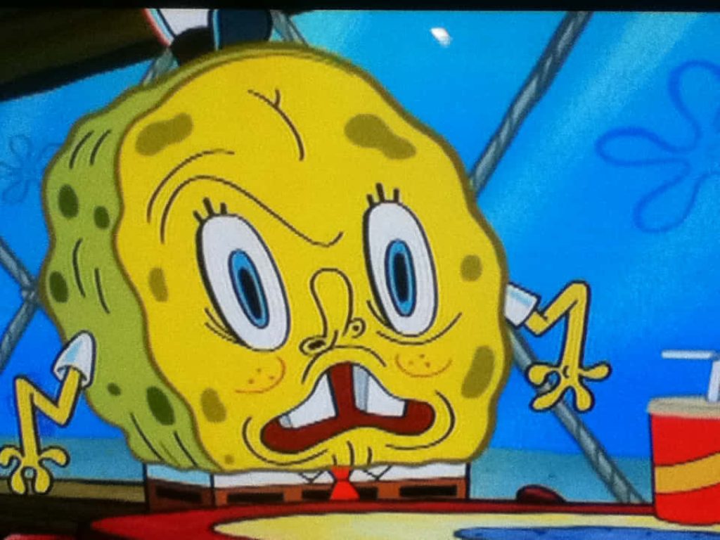 Weird SpongeBob SquarePants wallpaper zoomed in distorted wide-eyed creepy face meme background