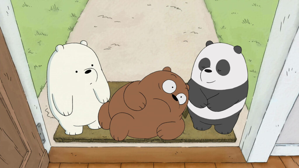 We Bare Bears wallpaper with Grizz Panda and Ice Bear on doorstep cute cartoon background