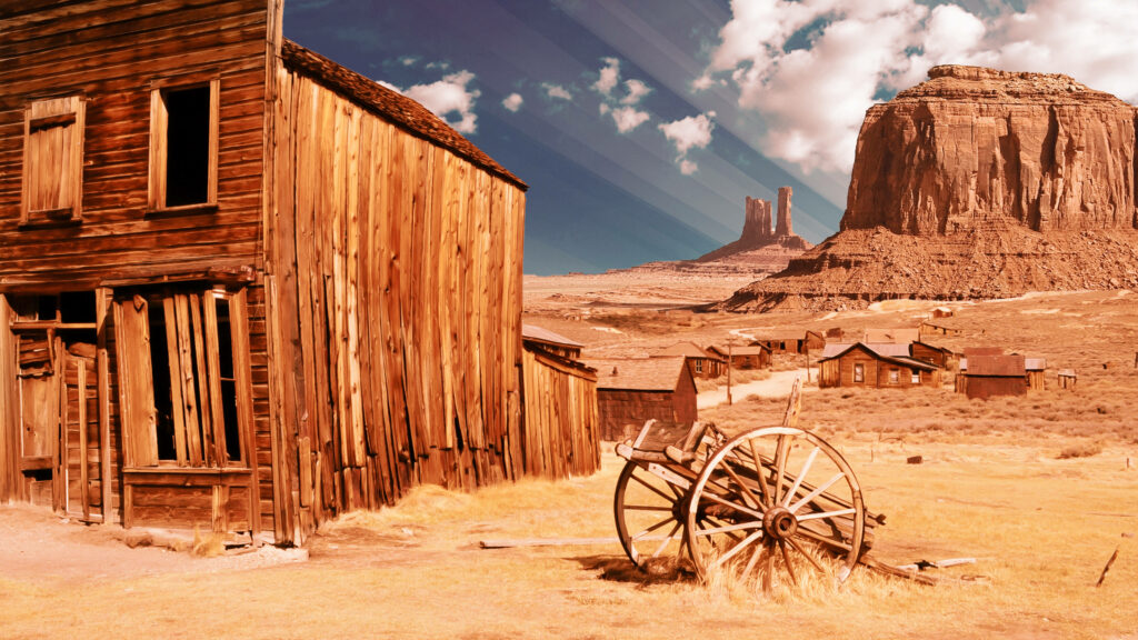 Western Ghost Town Wallpaper: Rustic Desert Landscape Background
