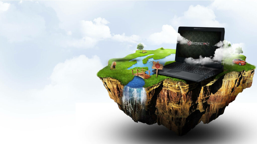 Futuristic Floating Island Wallpaper: Nature Meets Technology