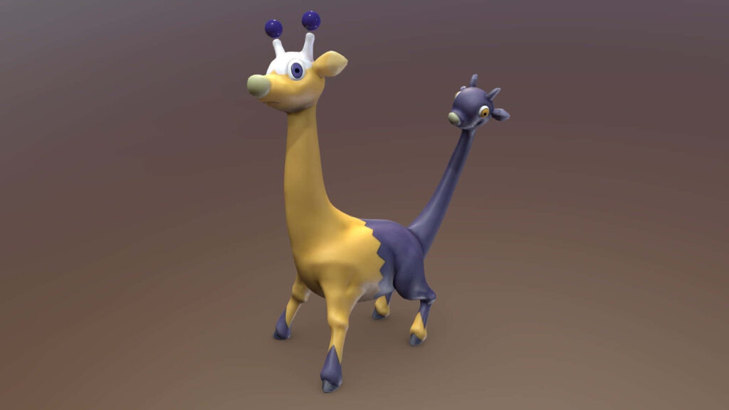 Vibrant 3D Giraffe-Like Two-Headed Creature Wallpaper