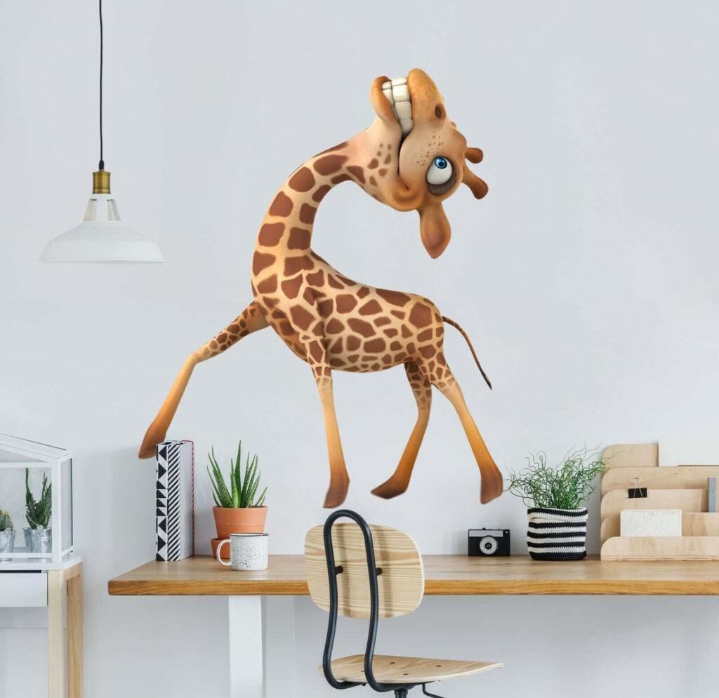 Whimsical 3D Giraffe Wallpaper for Aesthetic Study Rooms