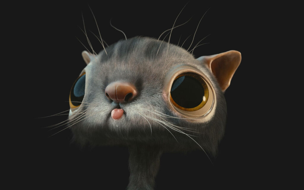 Whimsical 3D Gray Cat Wallpaper: Playful & Captivating Background