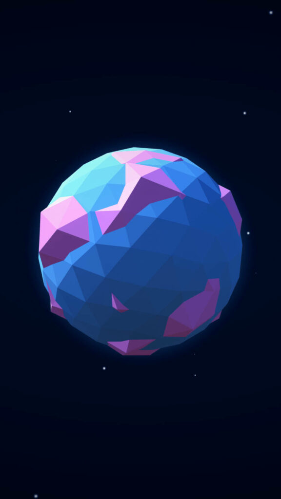 Whimsical 3D Low-Poly Planet Wallpaper on Starry Background