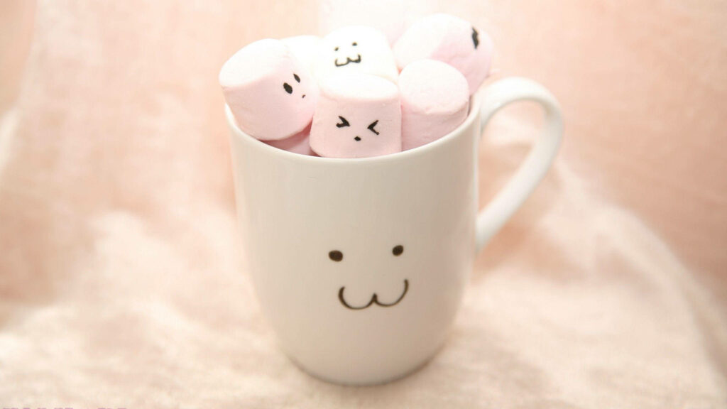 Marshmallow Mug: Whimsical 3D Background of Adorable Marshmallows Wallpaper