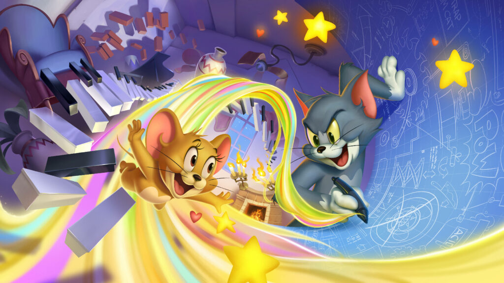 Whimsical 3D Tom and Jerry Wallpaper with Magic and Colorful Charm
