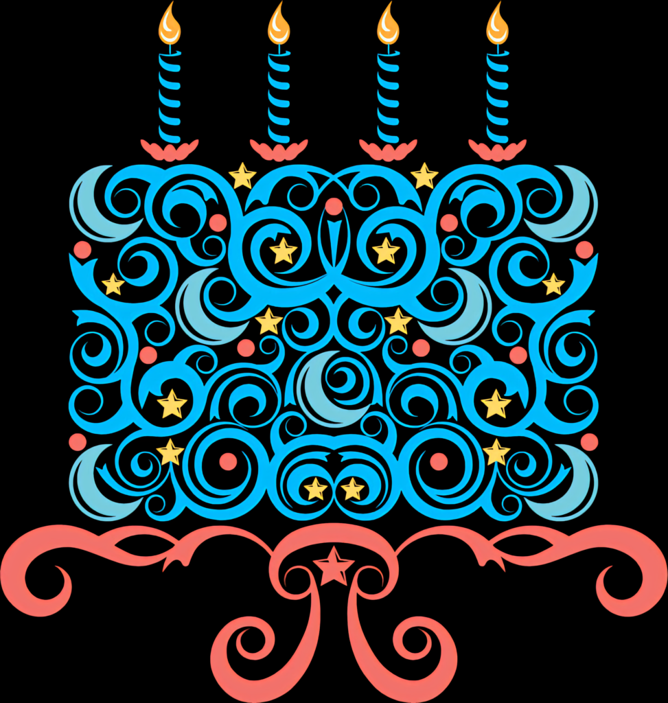 Whimsical Abstract Birthday Cake Wallpaper with Blue Patterns