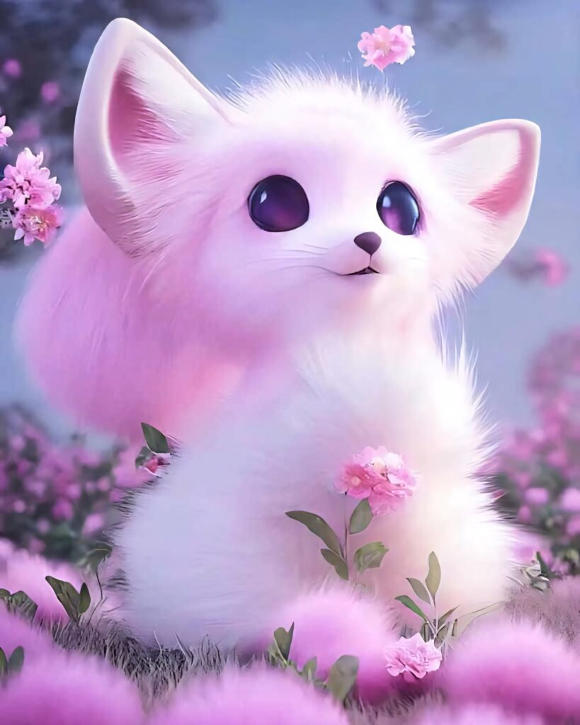 Dreamy Meadow Wallpaper: Adorable Fluffy Creature with Pastel Flowers