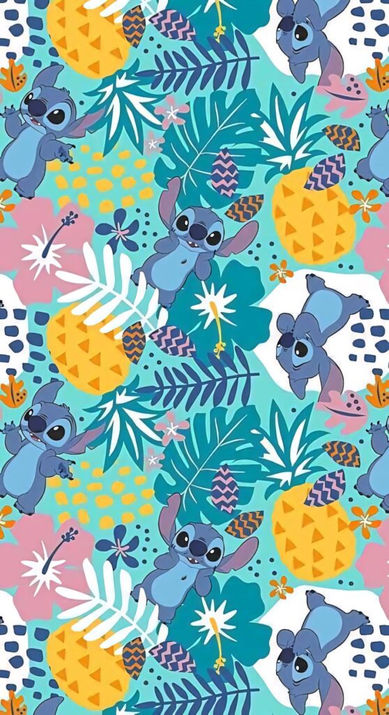 Whimsical Alien-Inspired Wallpaper with Tropical Colors