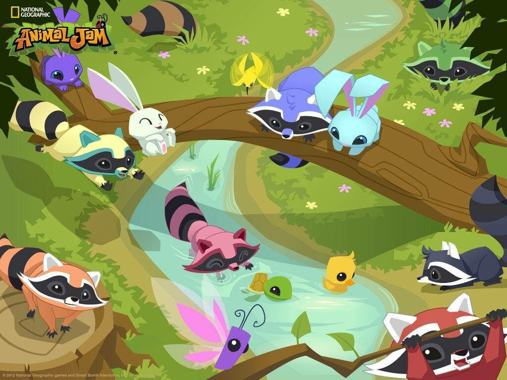 Playful Animal Jam Wallpaper: Colorful Foxes & Friends in a Forest