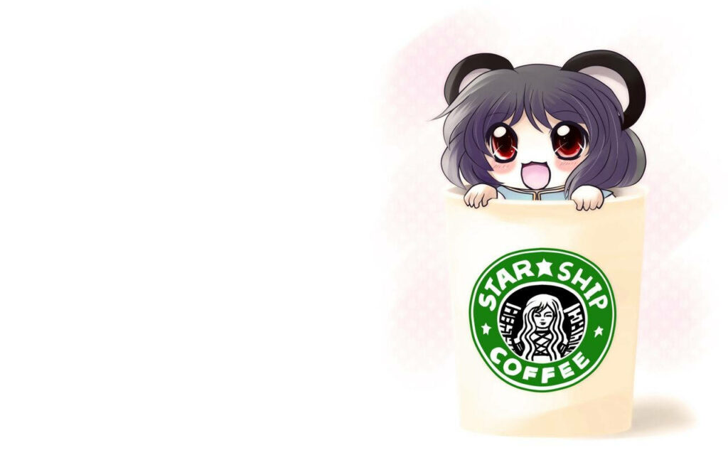 Whimsical Anime Character in Starbucks-Inspired Wallpaper Background