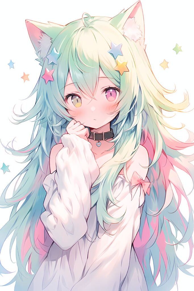 Vibrant Anime Girl Wallpaper: Cat Ears & Pastel Dreams